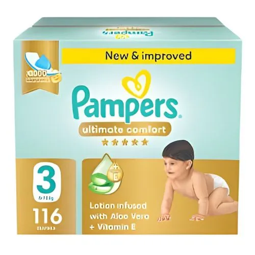 Pampers Ultimate Comfort Diapers with Aloe Vera Cream, Size 3, 116 pcs