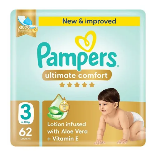 Pampers Ultimate Comfort Diapers with Aloe Vera Cream, Size 3, 62 pcs
