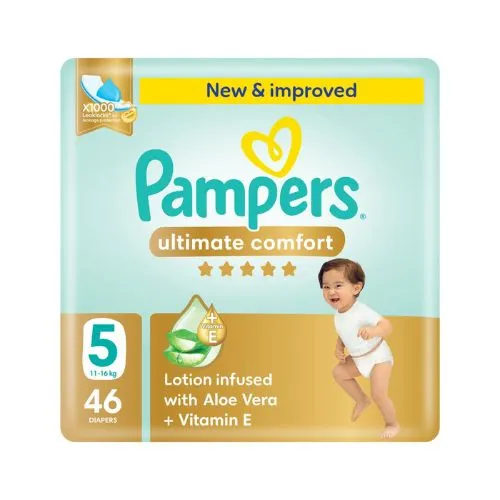 Pampers Ultimate Comfort Diapers with Aloe Vera Cream, Size 5, 46 pcs