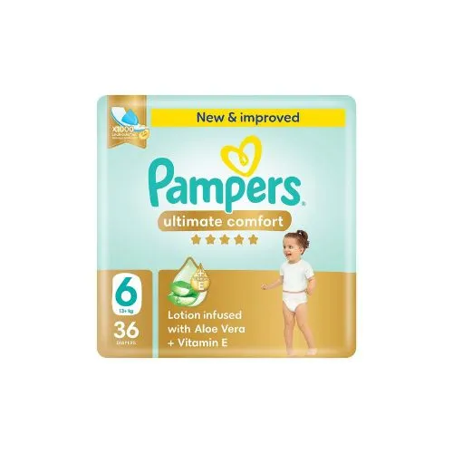 Pampers Ultimate Comfort Diapers with Aloe Vera Cream, Size 6, 36 pcs