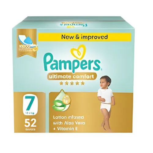 Pampers Ultimate Comfort Diapers with Aloe Vera Cream, Size 7, 52 pcs