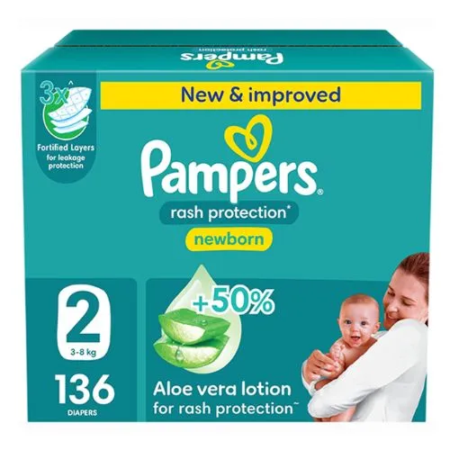 Pampers diapers, diaper rash protection with aloe vera cream, size 2, 136 pcs