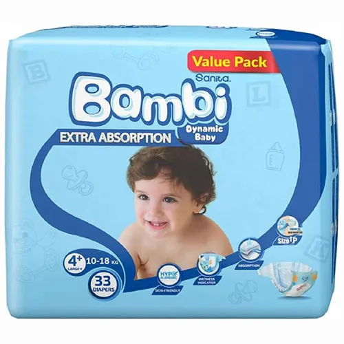 Sanita Bambi Extra Absorption Diapers, Size 4+, 33 pcs