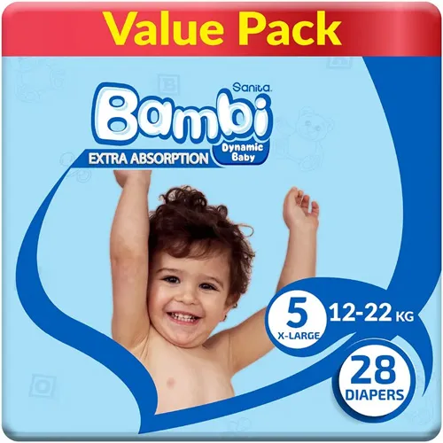 Sanita Bambi Extra Absorption Diapers, Size 5, 28 pcs