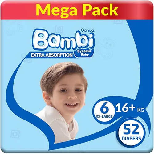 Sanita Bambi Extra Absorption Diapers, Size 6, 52 pcs