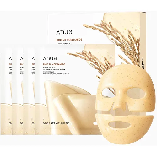 Anua Rice 70 Glow Collagen Mask for Skin Radiance, 4 Sheets
