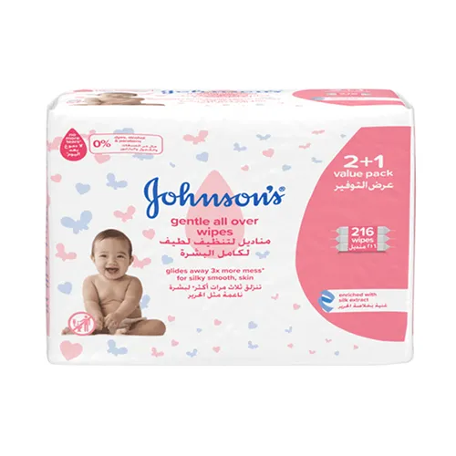 Johnson's Baby Wipes for Gentle All-Body Cleansing, 216 Count, 2+1 Offer