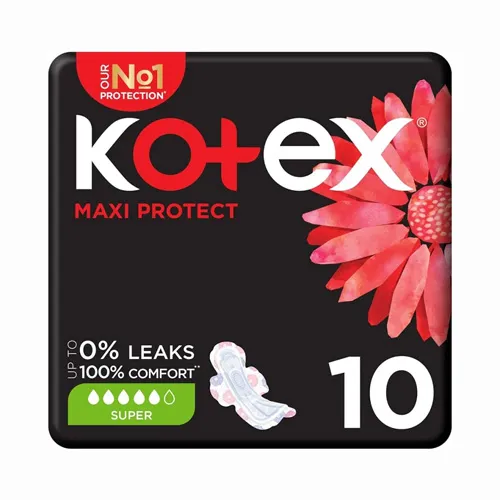 Kotex Feminine Pads Zero Leaks , Maxi, Super, 10 pcs