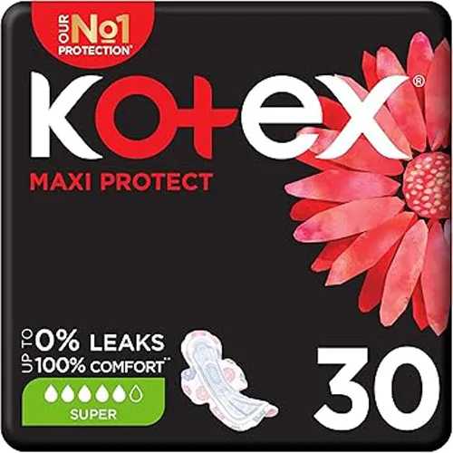 Kotex Feminine Pads Zero Leaks , Maxi, Super, 30 pcs