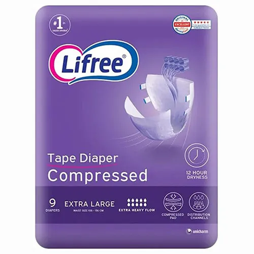 Lifree Adult Diaper For Heavy Incontinence, Compressed,Extra Large, 9 pcs