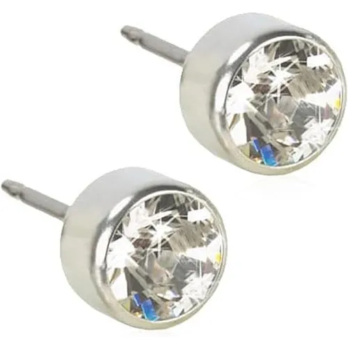 Medical Silver Titanium Bezel Crystal Earrings Blomdahl, 6 mm
