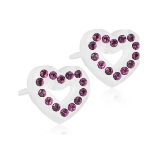 Medical Titanium Hollow Heart Dark Violet Earrings Blomdahl, 10 mm