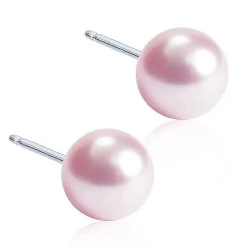 Medical Titanium Light Rose Pearl Stud Earrings Blomdahl, 6 mm