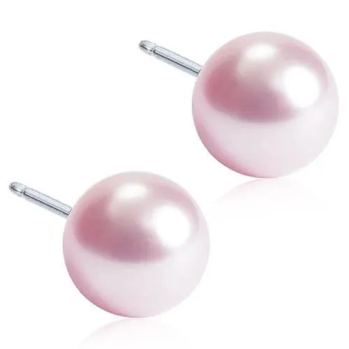 Medical Titanium Pearl Light Rose Earrings Blomdahl, 8 mm
