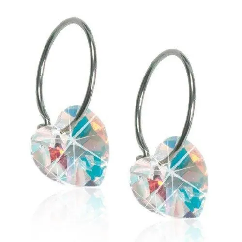 Medical Titanium Rainbow Heart Earrings Blomdahl, 10 mm