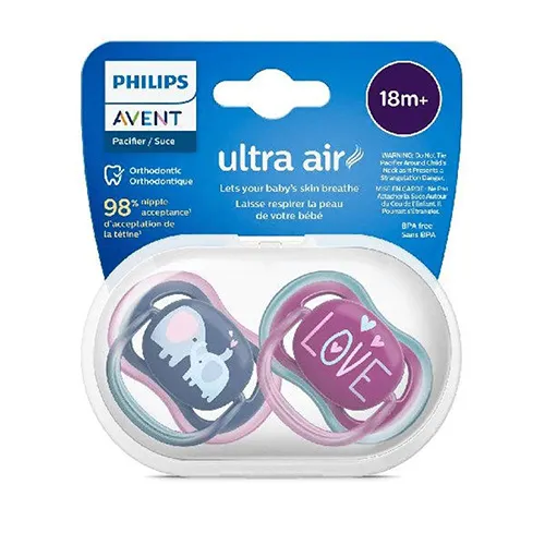 Orthodontic Ultra Air Pacifier for Girls 18m+ by Philips Avent, 2 Pieces