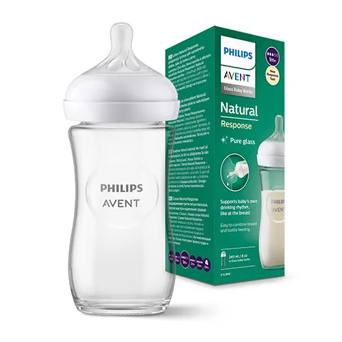 Philips Avent Natural Response Glass Baby Bottle, 1m+, 240ml