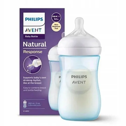 Philips Avent Natural Response Plastic Baby Bottle, 1m+, Blue, 260ml