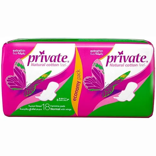 Private Natural Cotton Feel Feminine Pads, Etra Thin, Normal, 18 pcs