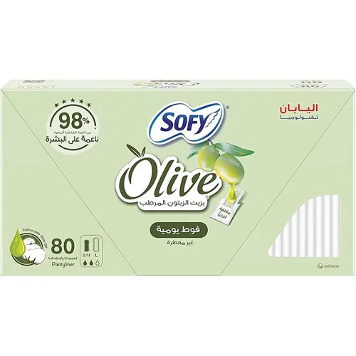 Sofy Olive Oil Moisturizer Cotton Feminine Pantyliners Unscented, Normal, 80 pcs