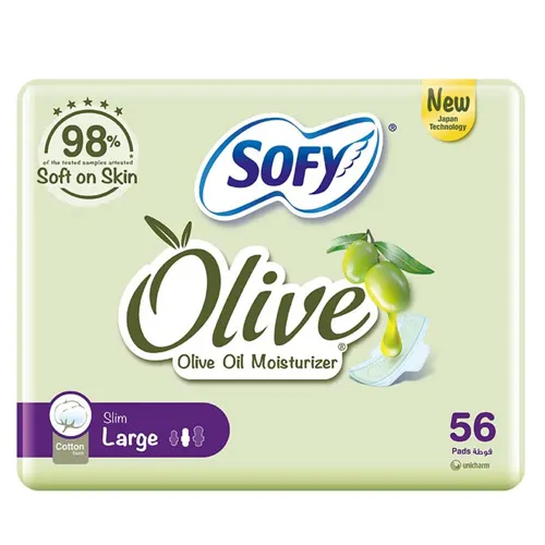 Sofy Olive Oil Moisturizer Cotton Pads, Slim, Large ,56 pcs