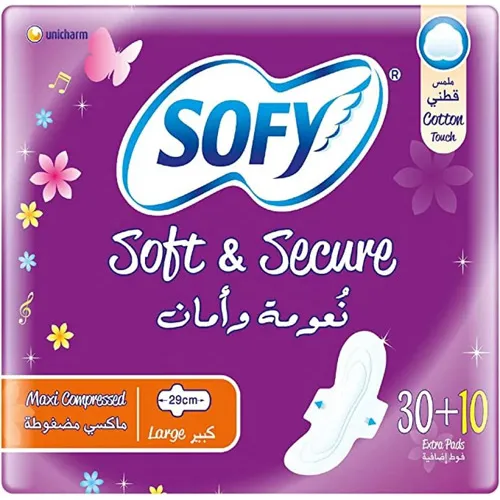 Sofy Soft And Secure Cotton Feminine Pads Maxi Compressed, Large, 30 pcs (+10 extra)
