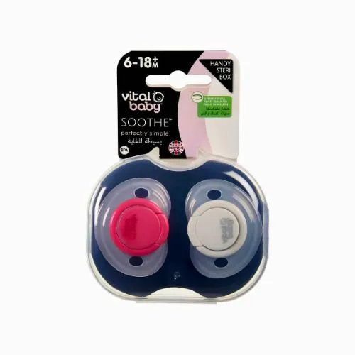 Vital Baby Airflow Silicone Pacifiers (Grey & Red), 6–18 Months, 2 Pieces