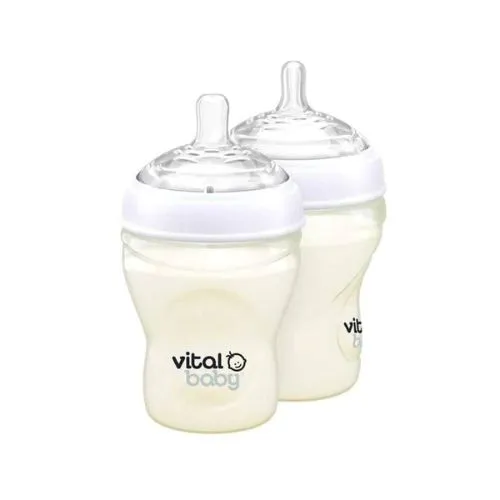 Vital Baby Nourish Glass Breast-Like Feeding Bottles, 240 ml, 2 Pieces