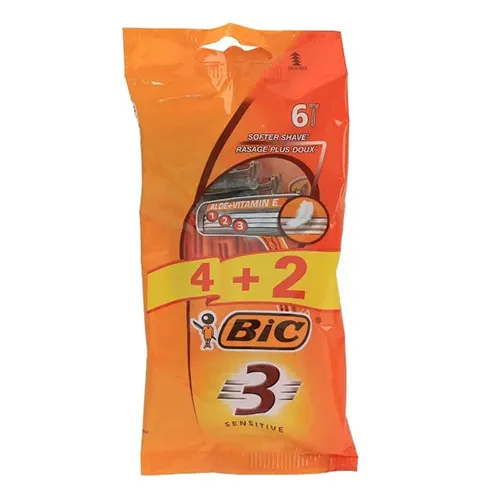 3 Blade Men's Razors for Sensitive Skin from Bic, 4 + 2 Free
