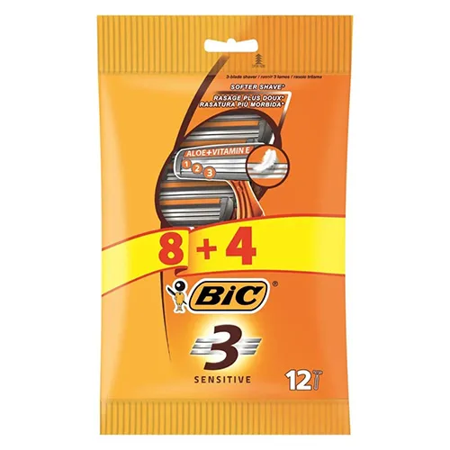3 Blade Men's Razors for Sensitive Skin from Bic, 8 + 4 Free