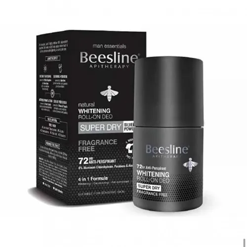 Beesline Silver Shield Ultimate Dry Fragrance-Free Whitening Roll-On Deodorant For Men, 50ml