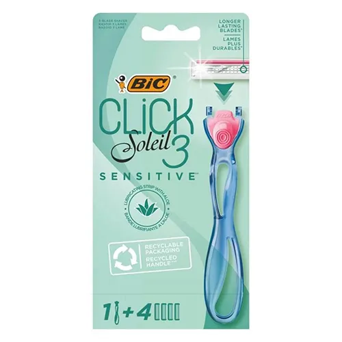 Click Soleil 3 Sensitive Women's Razor from Bic, 1 Handle & 4 Refills