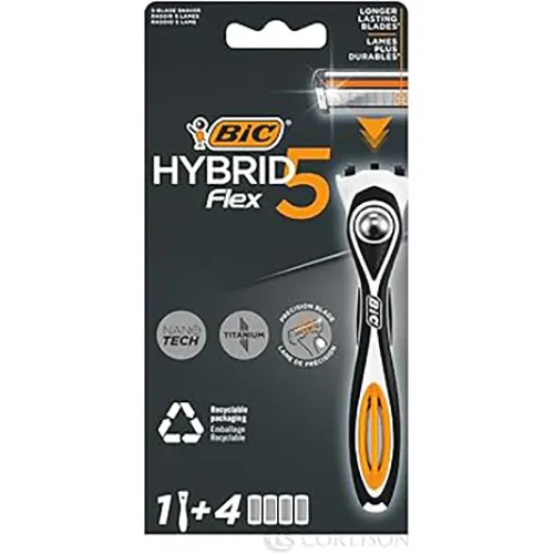 Hybrid 5 Flex Men's Razor from Bic, 1 Handle & 4 Refills