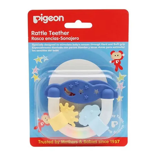 Pigeon Cloud Teether & Rattle, +3m, Blue/White