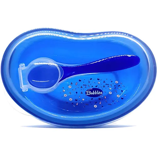 Baby Food Plate with Lid and Spoon, Blue from Bubbles