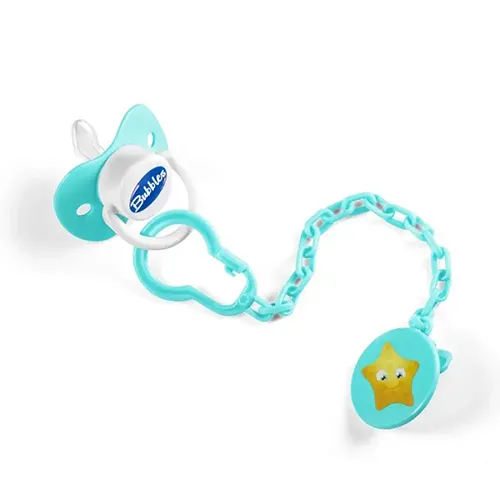 Beveled Pacifier with Chain for Newborns, Green from Bubbles