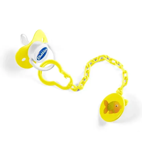 Beveled Pacifier with Chain for Newborns, Yellow from Bubbles