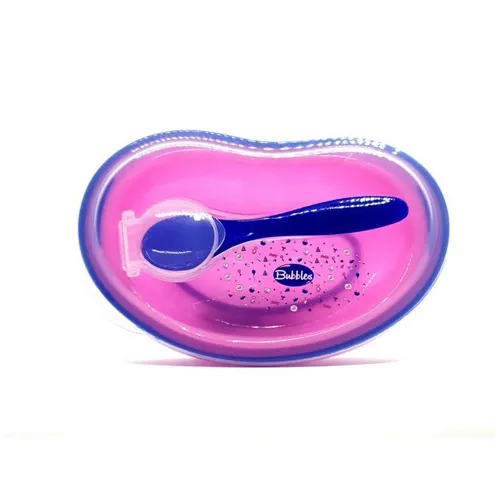 Bubbles Baby Plate with Spoon, Pink and Blue