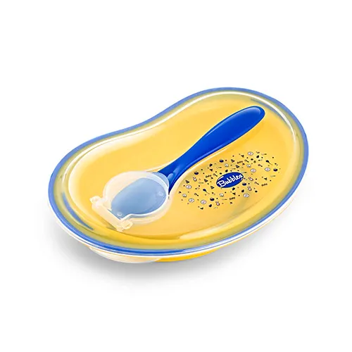 Bubbles Baby Plate with Spoon and Cover, Blue and Yellow