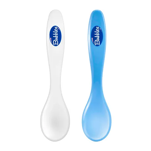 Bubbles Baby Spoon 2 Pieces, White and Light Blue