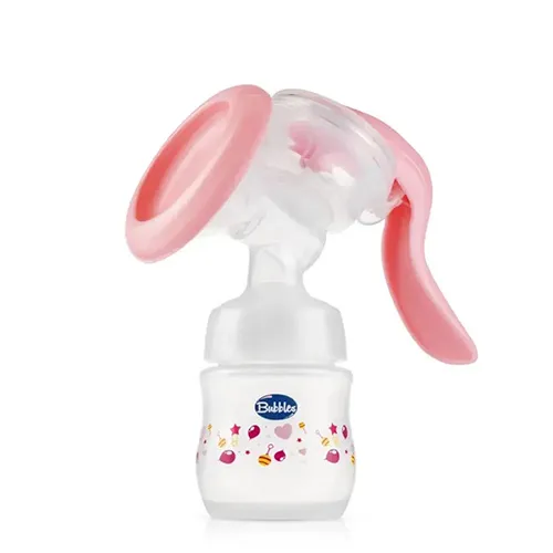 Manual Breast Pump with Bottle, Pink from Bubbles
