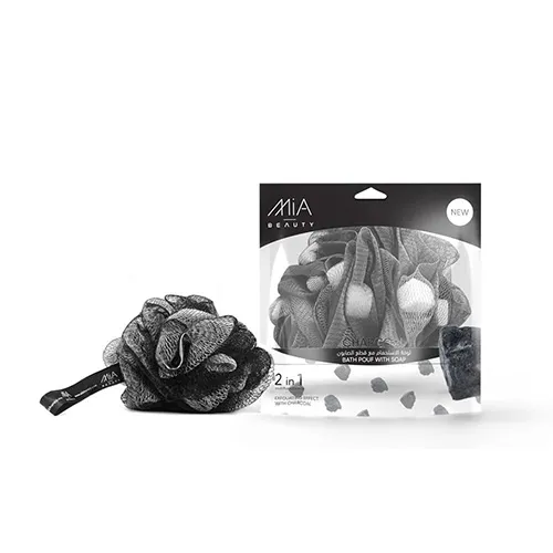 Mia Beauty Bath Pouf with Natural Charcoal Soap Pieces, 120gm