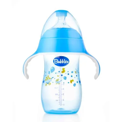 Natural Baby Feeding Bottle With Handle from Bubbles, Blue, 280 ml
