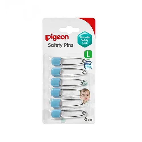 Pigeon Colored Safety Pins for Baby Clothes, Size L, 6 Pieces