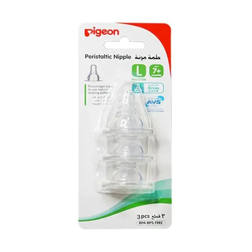 Pigeon Peristaltic Nipple Narrow Neck Large, From 7+ Months, 3pcs