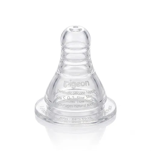Pigeon Peristaltic Silicone Nipple Slim Neck Small, From 0-3 Months, 3pcs