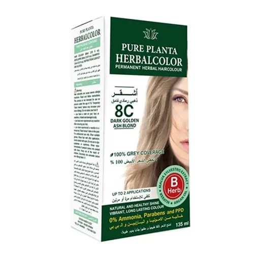 Pure Planta 8C One Permanent Vegan Hair Color Dark Golden Ash Blonde , 135 ml