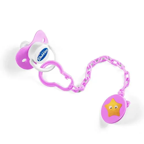 Soother Pacifier with Chain for 3 Months from Bubbles, Pink