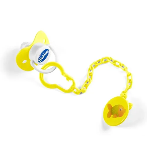 Soother Pacifier with Chain for 6 Months from Bubbles, Yellow